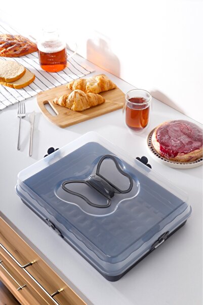 HOMENIVA أنثراسايت مستطيل قطع كعكة الزلابية وعاء حمل البورك - مع قفل