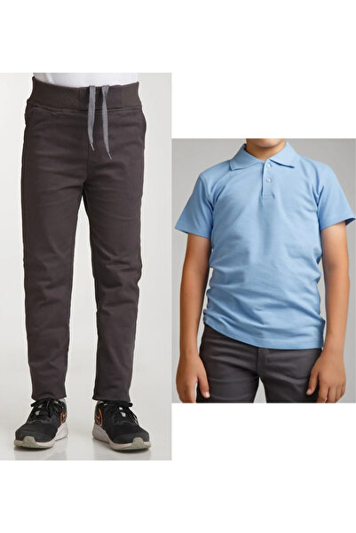 MaviMoure Unisex dečije rebraste pantalone sa uskim strukom Lan dimljene škol...