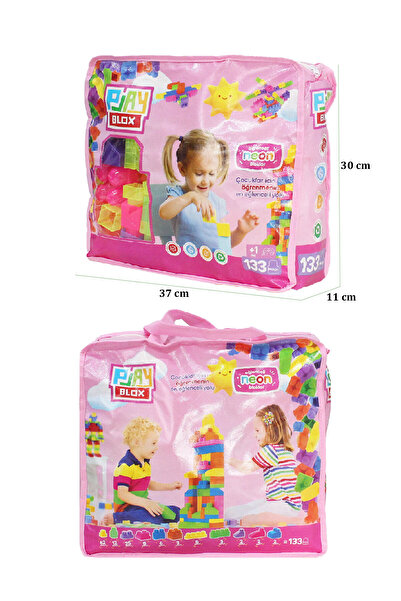 Toyaş Play Blox Building Toys 2991 Neon Colors Mega Block Set 133 Pieces with Pink Bag