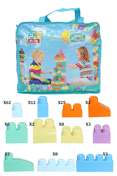 Toyaş Play Blox Building Toys 3004 Pastel Colors Mega Block Set 133 Pieces with Blue Bag