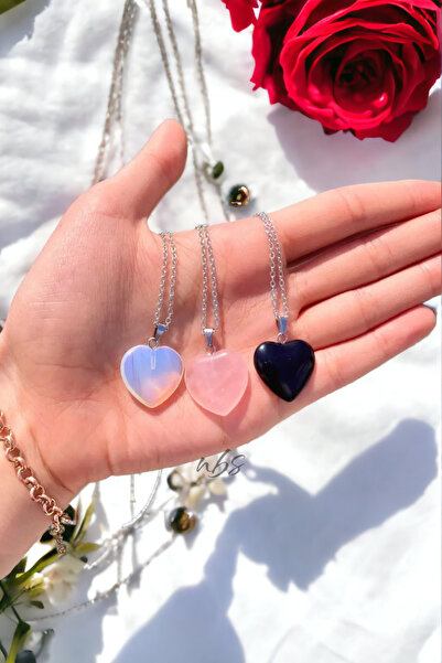 NBS Beautiful Naturel Stones قلادة رائعة على شكل قلب من الحجر الطبيعي مكونة م...
