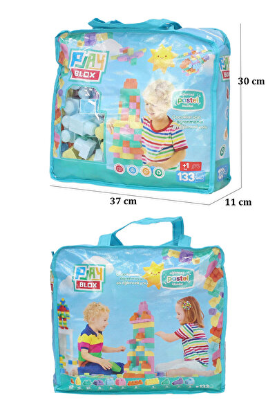 Toyaş Play Blox Building Toys 3004 Pastel Colors Mega Block Set 133 Pieces with Blue Bag