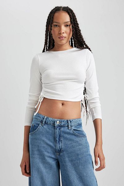 DeFacto Fitted Basic Uzun Kollu Crop Tişört