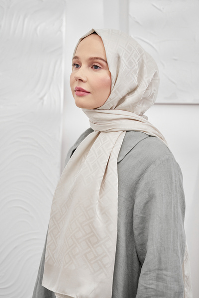 ARMANDA Italian Jacquard Geometric Pattern Shawl - New Jacquard Trend Shawl Scarf - Stone