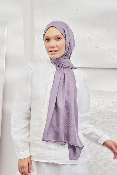 ARMANDA Italian Jacquard Geometric Pattern Shawl - New Jacquard Trend Shawl Scarf - Lilac