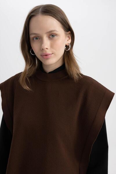 DeFacto Pletený svetr s regulérním střihem s výstřihem – Y1323Az23Au s detailem boční kravaty