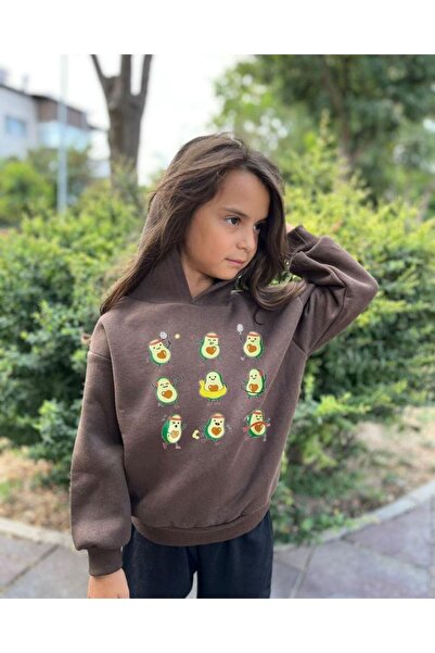 MORNİNG KİDS Hanorac maro cu glugă pentru copii, cu imprimeu de avocado