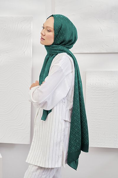 ARMANDA Şal cu model geometric Jacquard italian - Noua eşarfă Şal Trend Jacquard - Verde Petrol