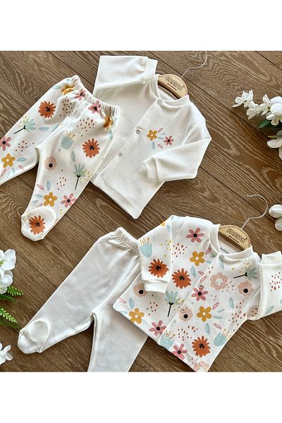 PATSAN Organic Cotton 4 Piece Baby Girl Top and Bottom Set Floral