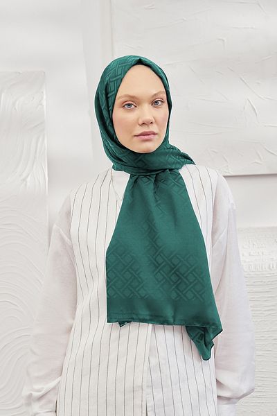 ARMANDA Şal cu model geometric Jacquard italian - Noua eşarfă Şal Trend Jacquard - Verde Petrol