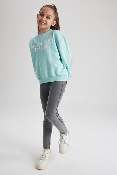 DeFacto Girl's Slim Fit Long Tights with Ornamental Pockets
