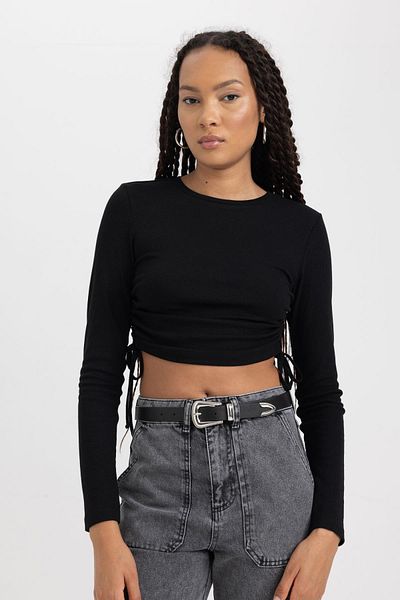 DeFacto Fitted Basic Uzun Kollu Crop Tişört