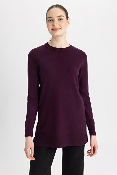 DeFacto Strick-Tunika-Pullover mit Rundhalsausschnitt und Schlitz, reguläre Passform – H3431az23wn