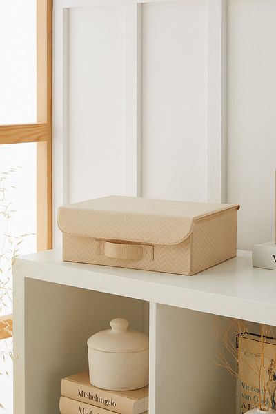 Ocean Home Textile Beige Covered Cabinet Drawer Inside Jewelry Laundry Folding Storage Box Basket 30x23x11