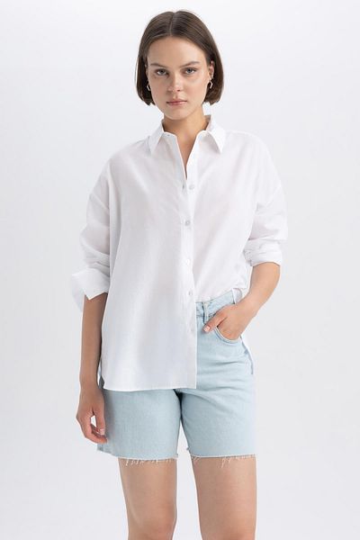DeFacto Cămașă oversize cu mânecă lungă din voile, 100% bumbac Y7430az23sm