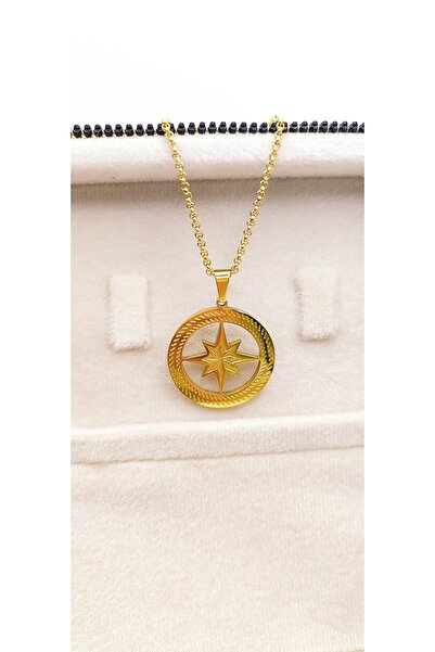 JewAksesuar الصلب البوصلة قلادة ذهبية