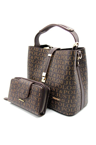 Just Polo Print Patterned Special Series Bag Wallet Combination 2055-Gd Brown...