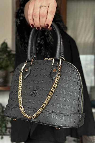 Just Polo Special Series Print Pattern Hand and Shoulder Bag - 4076-Gd Black-Gzd