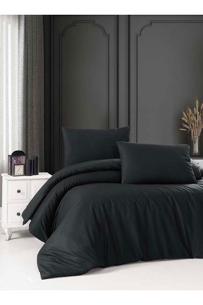 Menderes Home Μαύρο Cotton Collection Ranforce Σετ Παπλωματοθήκη Μονό - Düzboya