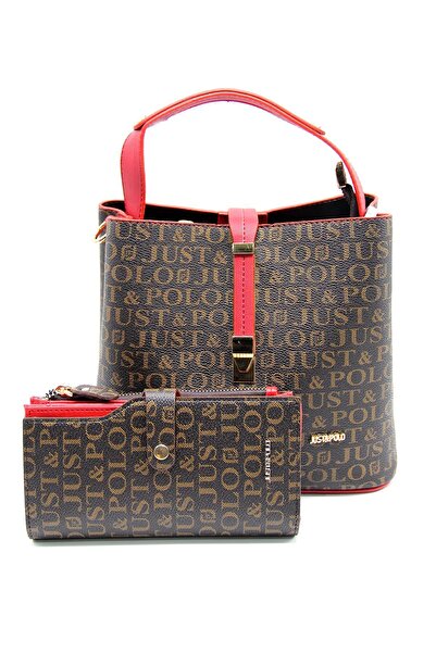 Just Polo مجموعة محفظة مطبوعة من السلسلة الخاصة 2055-GD مجموعة حمراء -GZD-