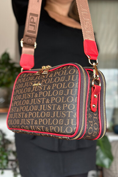 Just Polo Long Strap 5 Compartment Special Series Women's Crossbody Postman Shoulder Bag 2053-Gd Red Combination -Gzd-