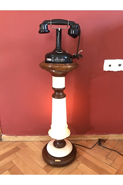 Genel Markalar Fransız albatre mermer ve ahşap tan lambalı sehpa 63 cm yüksekliğinde