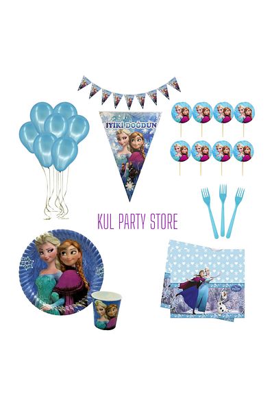 FOKUL Frozen & Elsa Snow Queen 8 Person Birthday Party Supplies Set