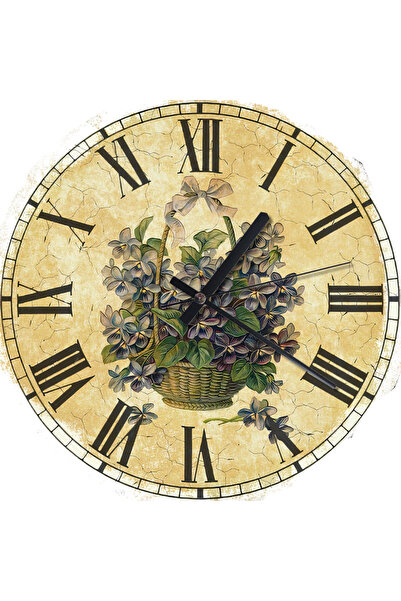 ekart Çiçekler Ve Romen Rakamlı Baskılı Duvar Saati