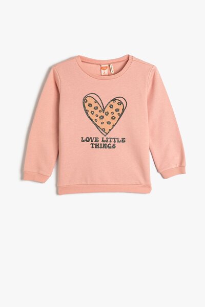 Koton Βαμβακερό φούτερ με ριμπ ριμπ κοριτσάκι με λαιμόκοψη 4WMG10084AK