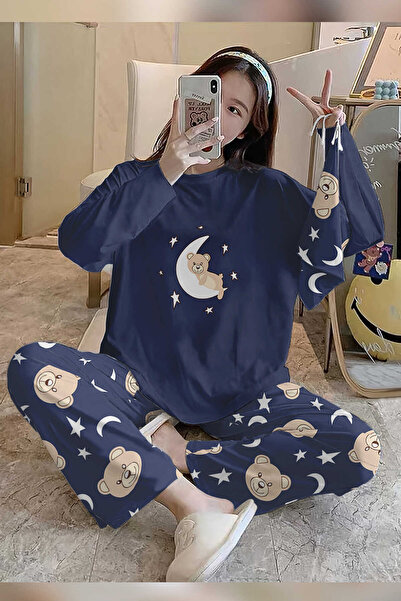 PEMBİŞ HOMEWEAR Bahd Bear 2 Blue Süpersoft Kadın Pijama Takımı 3012