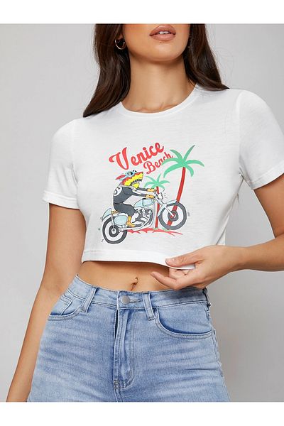 Jose Clothing ΓΥΝΑΙΚΕΙΑ ΛΕΥΚΗ ΕΚΠΤΩΜΕΝΗ ΚΟΝΤΟΜΑΝΙΚΗ ΣΤΟ ΣΩΜΑ OTURAN CROP TOP BABY TEE BLUZ