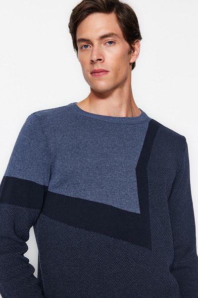 Trendyol Collection Πλεκτό πουλόβερ με λαιμόκοψη Indigo Slim Fit Cotton Crew TMNAW24KZ00024