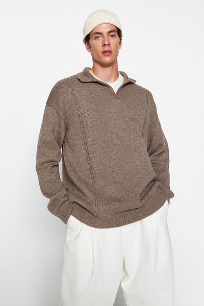 Trendyol Collection Πλεκτό πουλόβερ Polo Neck Mink - Oversize Wool Wide Fit TMNAW24KZ00049