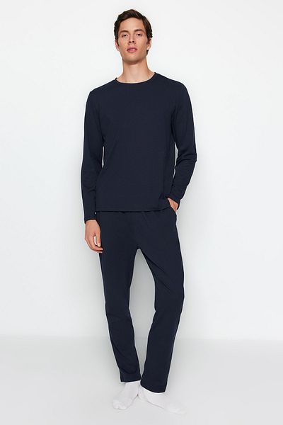 Trendyol Collection Sada pleteného pyžama v námořnické modré Regular Fit TMNAW24PT00008