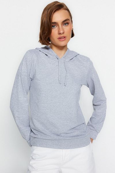 Trendyol Collection Šedá základní tenká pletená mikina s kapucí TWOAW20SW0059