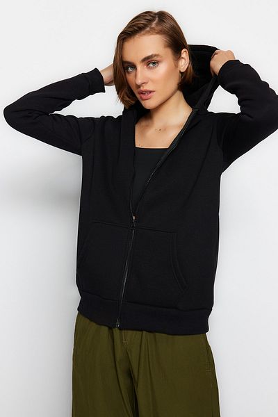 Trendyol Collection Schwarzes Strick-Sweatshirt mit Kapuze