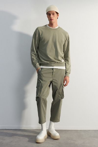 Trendyol Collection Zelená 100% bavlna Premium oversize/široký střih stárnoucí/bledý efekt mikina TMNAW24SW00021