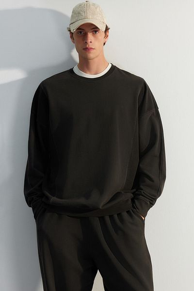 Trendyol Collection Anthracitová prémiová oversize bavlněná mikina s lehkým efektem - Tmnaw24Sw00023