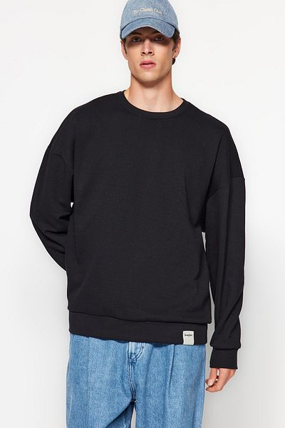 Trendyol Collection Černo-šedá Melange 2-balení oversize/široký střih fleece uvnitř/teplá mikina Tmnaw24Sw00001