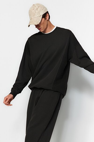 Trendyol Collection Anthracite Premium Oversize/Wide Cut Tumbled/Faded Effect 100% Cotton Sweatshirt Tmnaw24Sw00023