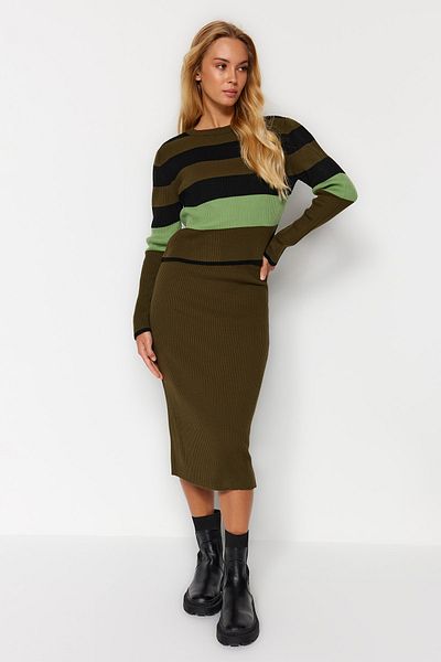 Trendyol Collection Khaki blokkolt kötöttáru szett - szoknyás alsó és felső készlet TWOAW24AU00104