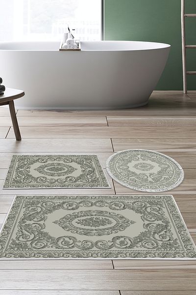 Alanur Home Eko Trend DJT Σετ 3 πλενόμενων αντιολισθητικών πατωμάτων μπάνιου 747 Classic Grey