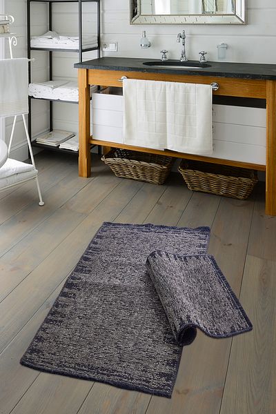 Dekoreko Paris Chenille Woven 2-Piece Toilet Set Bathroom Mat Antique Gray