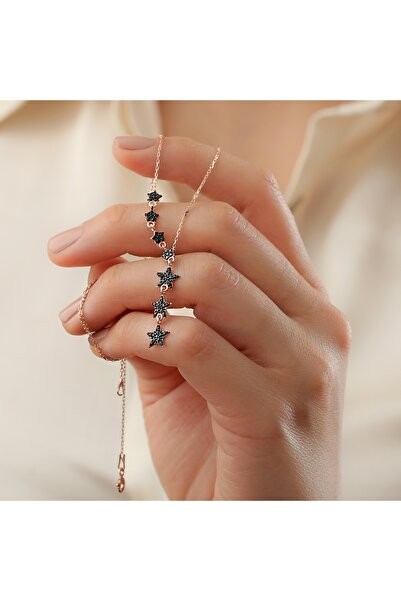 Şimal Silver 925 Ayar Gümüş Rose Sallantılı Yıldız Kolye