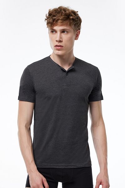Malabadi Αντρικό μπλουζάκι με κουμπιά Anthracite Summer Cool 083