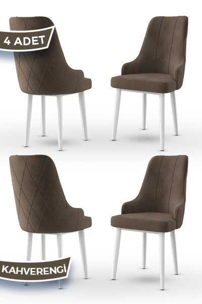 Canisa Trex Serisi 1.sınıf Babyface Kumaş Beyaz Metal Ayak 4 Adet Kahve Sandalye