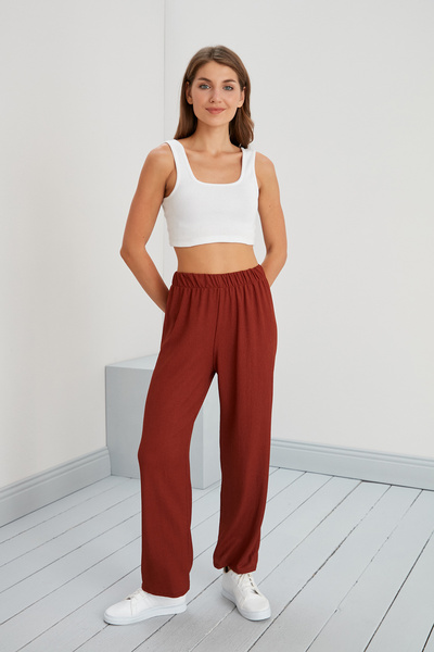 Space Fashion Elastic Waist Palazzo Trousers Summer Comfortable Wide Wrinkled Fabric