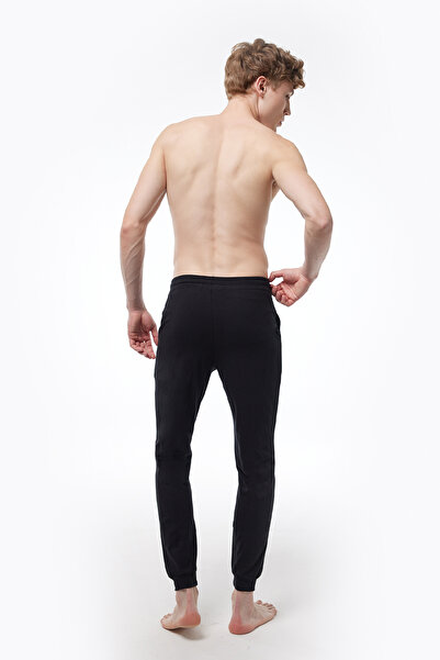 Malabadi Men's Black Elastic Waist Pocket Single Bottom Cuffed Leg Pajamas 6004