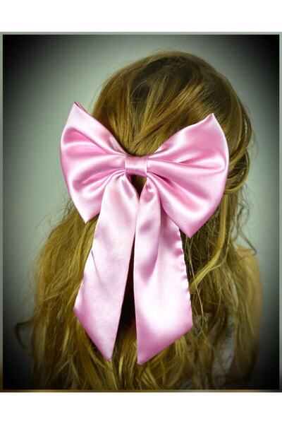 QUEEN AKSESUAR Large Luxury Satin Bow Pink Automatic Clip Buckle Women And Children