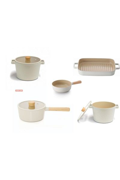 NEOFLAM Beige-22 Fika Cast Aluminum 8-Piece Cookware Set with Deep Pot
